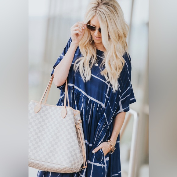 Sold Norblack Norwhite Anthro Navy Grid Print Smock Dress - Casual Women's Dress - Picture 5 of 16